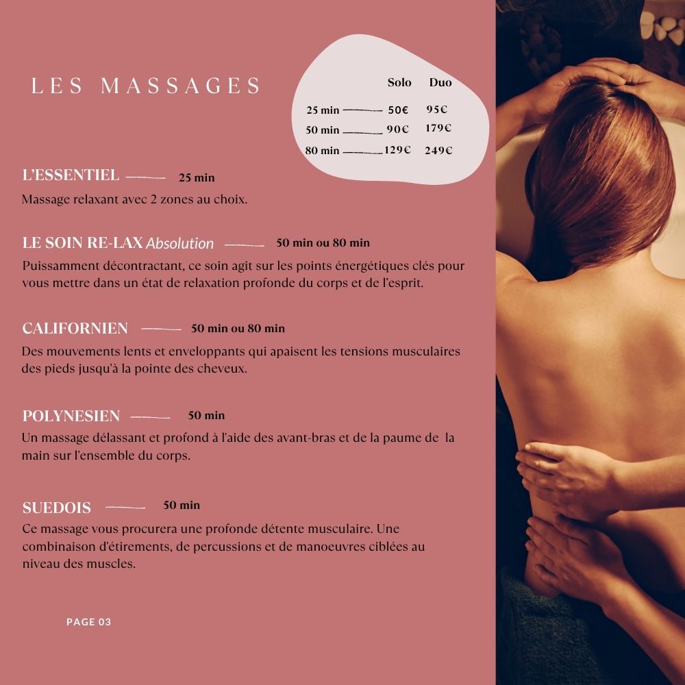 Carte des soins corps Spa Les Roches Noires